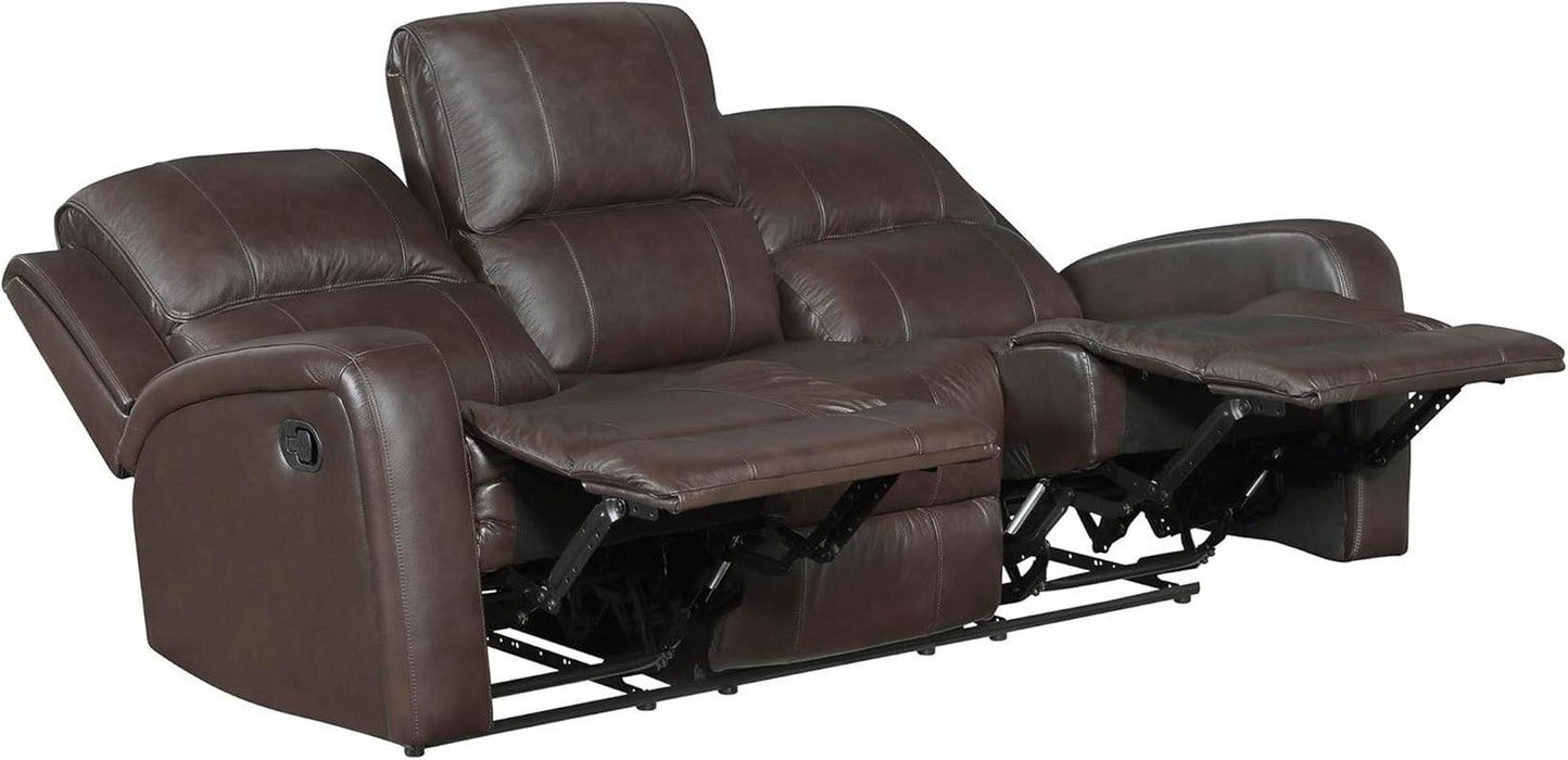 Manual Double Reclining Sofa, Top Grain Leather Match Wall Hugger Recliner Sofa, Tab Pull Reclining, High Density Foam over Pocket Coils, for Living Room/Reading Nook/Bedroom, Brown