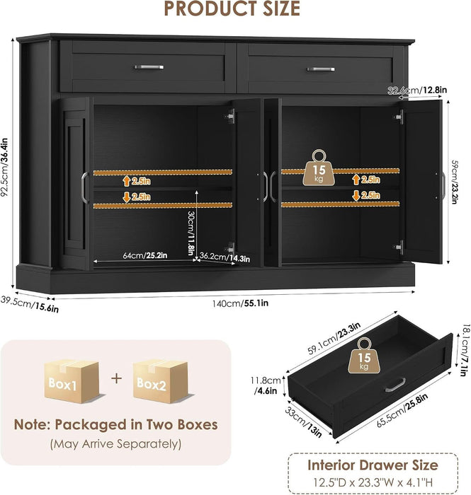 Sideboard Buffet Cabinet with Storage, Black Coffee Bar Cabinet