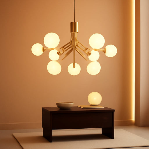 Gold Modern Chandelier 9-Light Glass Globe Ceiling Light Fixtures Mid Century Modern Sputnik Chandelier for Dining Room Kitchen Island Bedroom Living Room