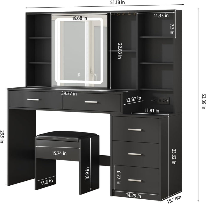 Black Makeup Vanity Desk With IlluminatedMirrorLED