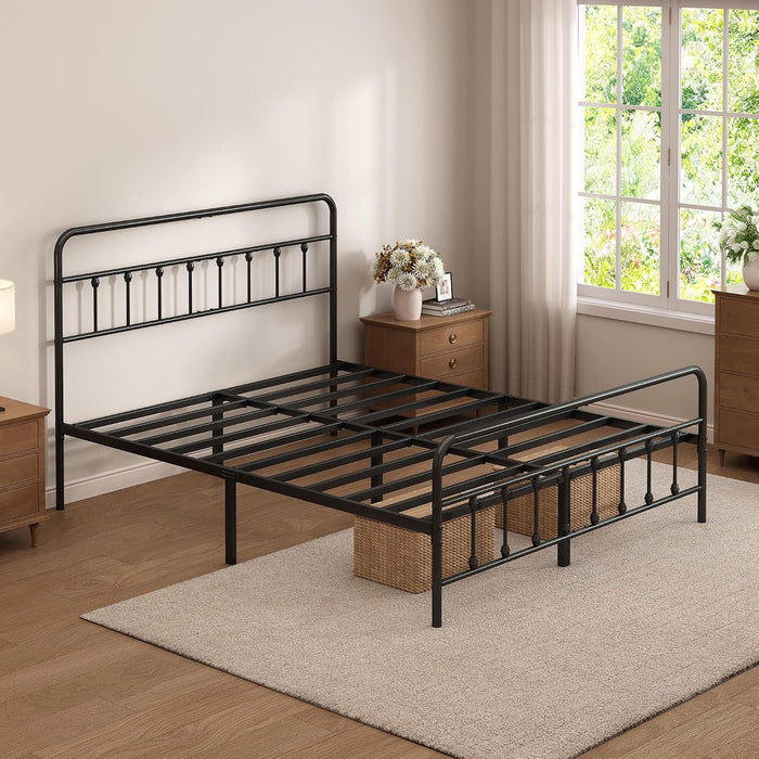 King Size Metal Bed Frame with Headboard and Footboard,Black