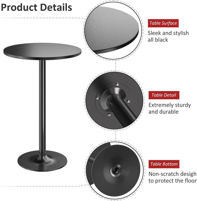 Bistro Pub Table round Bar Height Cocktail Table Metal Base MDF Top Obsidian 23.8-Inch Top, 39.5-Inch Height (1, Black-1)