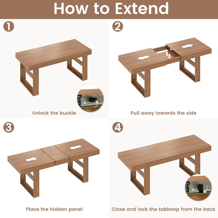 70.9" - 86.6" Extendable Dining Table for 8-10 Person, Modern Rectangle Expandable Kitchen Table with Wooden Legs, Table for Small Spaces, Dining Room, Kitchen, Living Room, Brown