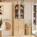 80" Arched Bookcase with Tempered Glass & Soft Close Doors, 2 Set | Tall Bookshelf with Storage, Wooden 6-Tier Pantry Cabinet with Seamless Fit Wall for Home Office, Living Room, Kitchen