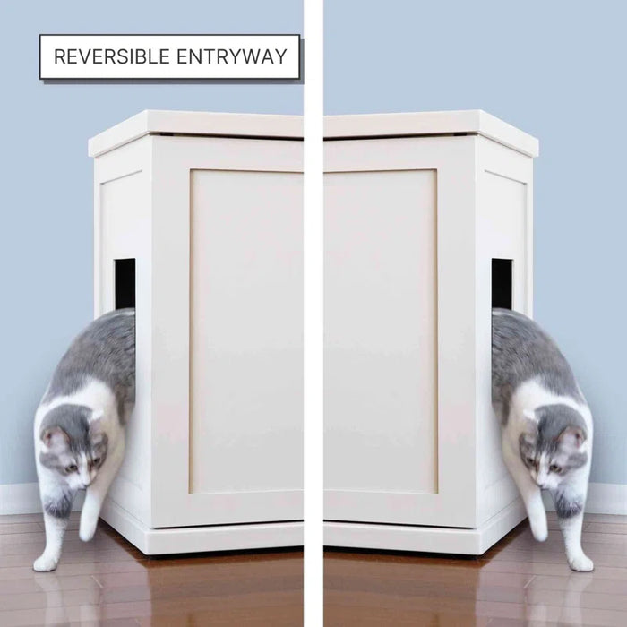 The Refined Litter Box - Wood Cat Litter Box Enclosure Cabinet with Drawer, Modern Style