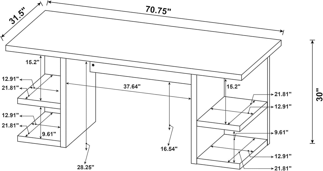 Alice 71" Modern Home Office Desk with Storage, 4 - Shelf Contemporary Engineered Wood Computer Desk, White - ShipItFurniture