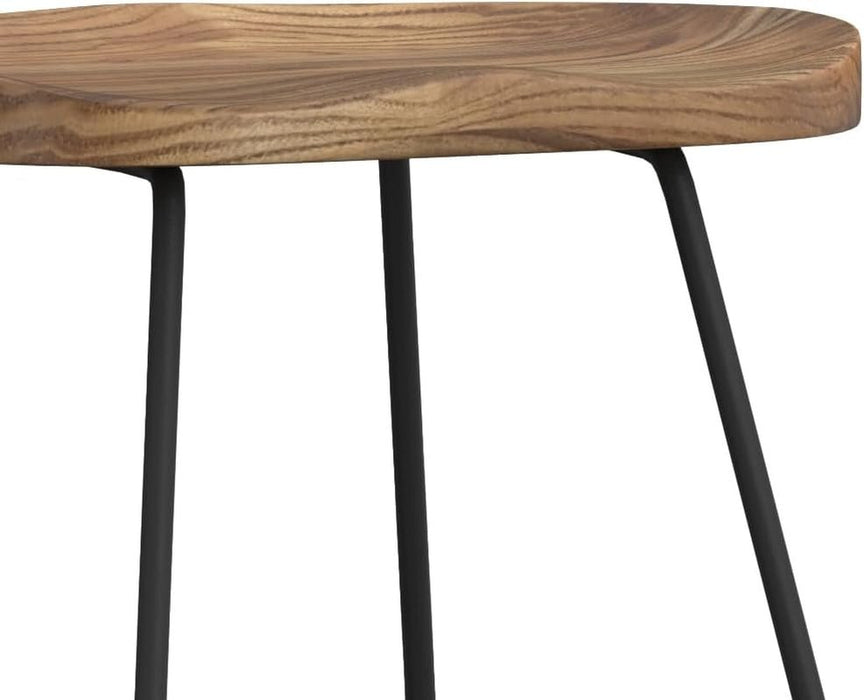 Amberly Rustic Metal 24 Inch Saddle Counter Height Stool (Set of 2) in Natural/Black, for the Dining Room and Kitchen - ShipItFurniture