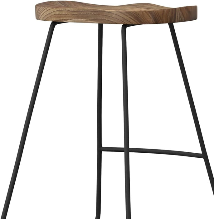 Amberly Rustic Metal 24 Inch Saddle Counter Height Stool (Set of 2) in Natural/Black, for the Dining Room and Kitchen - ShipItFurniture