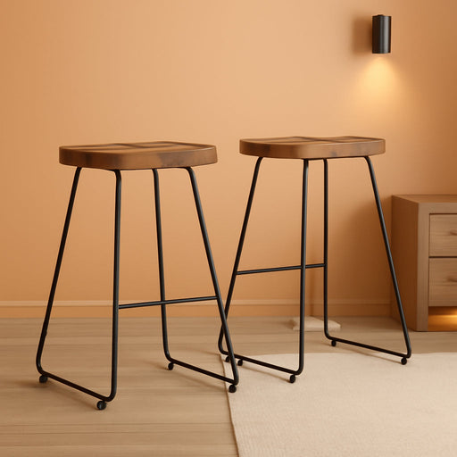 Amberly Rustic Metal 24 Inch Saddle Counter Height Stool (Set of 2) in Natural/Black, for the Dining Room and Kitchen - ShipItFurniture