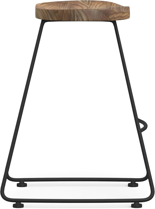 Amberly Rustic Metal 24 Inch Saddle Counter Height Stool (Set of 2) in Natural/Black, for the Dining Room and Kitchen - ShipItFurniture