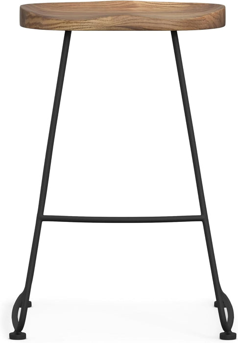 Amberly Rustic Metal 24 Inch Saddle Counter Height Stool (Set of 2) in Natural/Black, for the Dining Room and Kitchen - ShipItFurniture