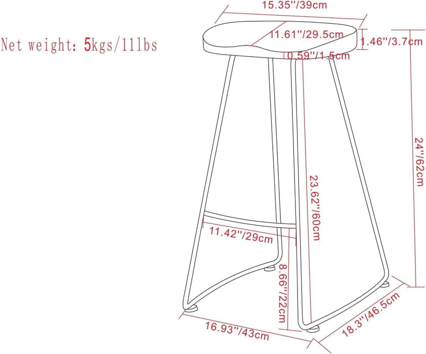 Amberly Rustic Metal 24 Inch Saddle Counter Height Stool (Set of 2) in Natural/Black, for the Dining Room and Kitchen - ShipItFurniture