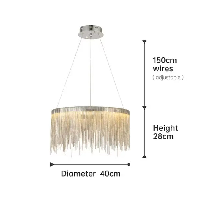 Ceiling Chandelier Gold Chains Remote Modern Tassel Aluminum Chain Led Pendant Light Kitchen Living Room Decoration Hanging Lamp