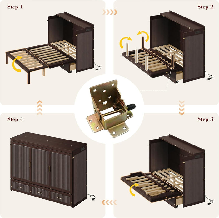 Queen Murphy Bed Cabinet With HiddenStorageDrawers