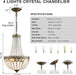 4 Lights French Empire Mini Crystal Chandelier Farmhouse Pendant Lighting, Bronze Finish Ceiling Light Fixture for Dining Room Bedroom Foyer Living Room, W12.6 X H19.7