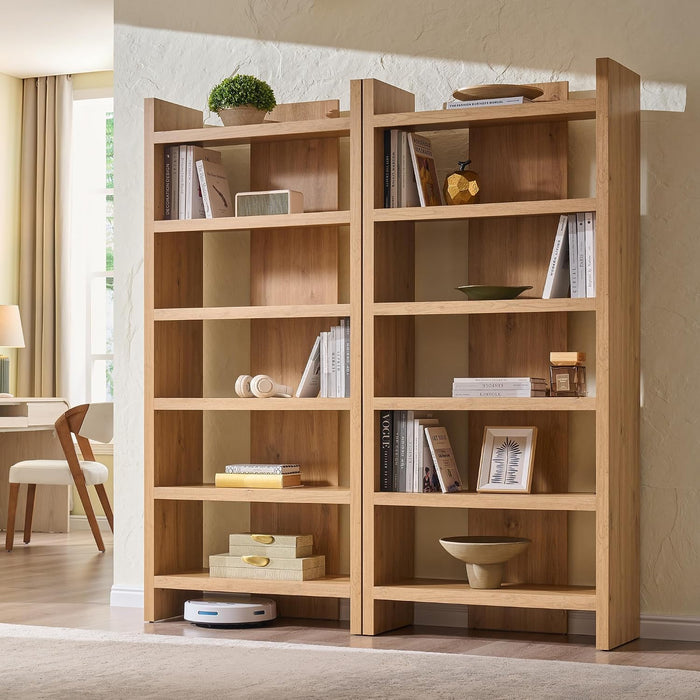 72" Bookcase Open Display Storage Organizer, Modern Bookshelf，Natural