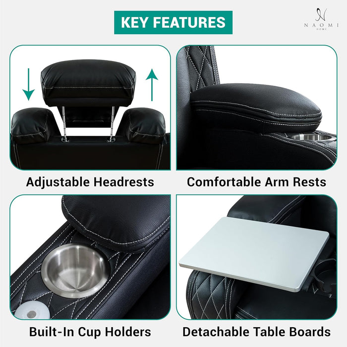 Living Room Furniture Set, Power Reclining Sofa Set, Air Leather Recliners with Built-In USB Ports and Storage Console, LED Reclining Couch Set for Living Room (Black, Sofa and Chair)