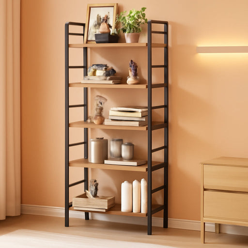 Folding Bookshelf 5 Tiers,No Assembly,Vintage Wood Storage,Rustic Brown | 65.7''H Vintage Wood Collapsible Portable Bookcase,Foldable Storage Rack,Organizer for Living Room, Bedroom, Home Office