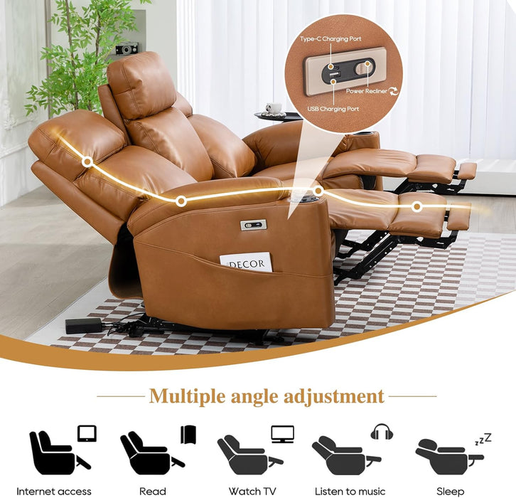 Power Reclining Sofa - 3 Seater Recliner Sofás, PU Leather Sofa, Home Theater Seating with Flipped Middle Backrest, Power Recliner Couch for Living Room(Brown)