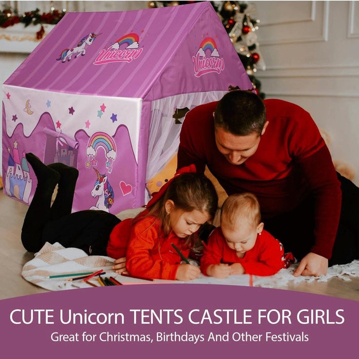 Princess Unicorn Castle Playhouse with Mat – Indoor & Outdoor Large Kids Play Tent for Imaginative Games Girls Toy House Gift Sizes 47×46.8×38.1In