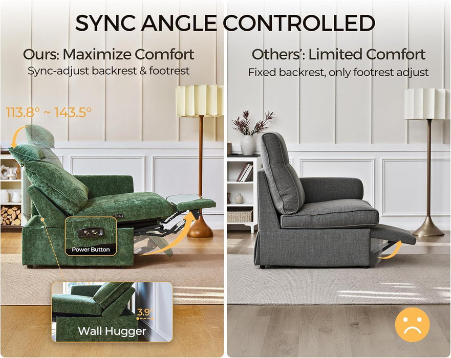 102.8'' Loveseat Power Recliner Sofa with Headrest, Oversized Cloud Modular Sectional Reclining Couch with Table, Storage Drawer, Charging, 2-Seater for RV Home Theater, Chenille, Green