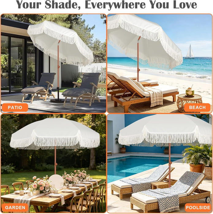 6.5Ft Patio Umbrella with Push Button Tilt & Height Adjustable, UV50+ Sun Protection with Sturdy Fiberglass Ribs & Iron Pole, Market Umbrella for Outdoor Table Garden Backyard Beach