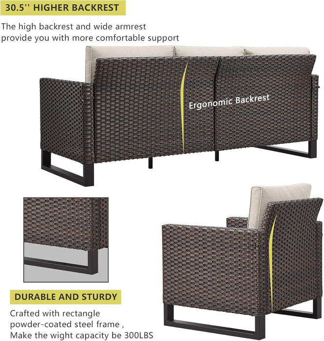 10 Piece Patio Furniture PE Wicker 6-Seater Outdoor Sectional Sofa with Dinning Table Patio Swivel Chairs Outdoor Chairs for Porch,Garden,Backyard,Deck(Brown/Beige)