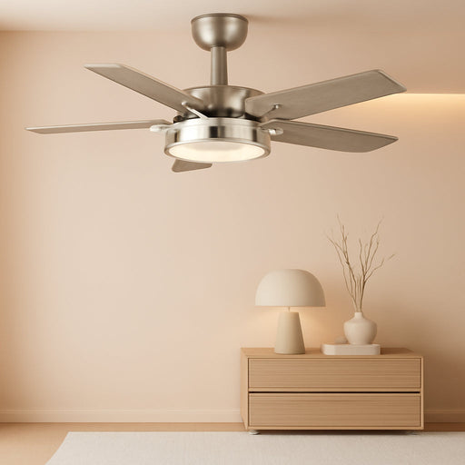 42 Inch Ceiling Fans with Lights and Remote/App Control, Modern Nickel Ceiling Fan with Quiet Reversible DC Motor, 3 CCT Dimmable LED for Bedroom, Living Room, Patio, Indoor and Outdoor
