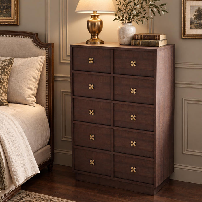 47In Tall Wooden Dresser for Bedroom，5-Drawer Chest of Drawers