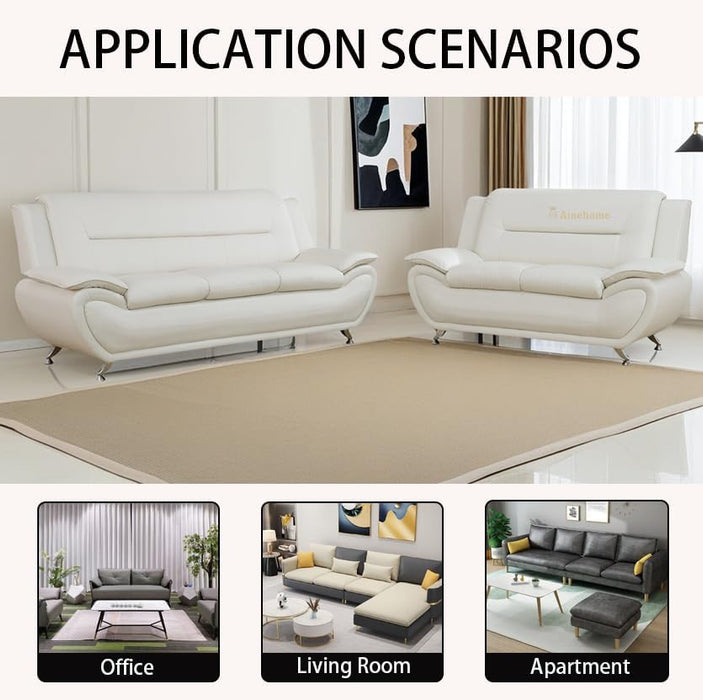 Sectional Sofa Sets, Living Room Furniture Sets Modern Faux Leather Sofa Couch 5-Seat Sofa for Living Room(A-Creamy White, Sofa+Loveseat)