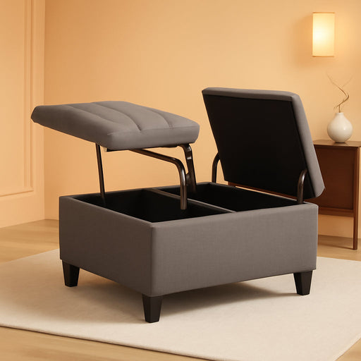 Harrison Coffee Table Storage Ottoman - 36 Inch Wide Upholstered Linen Look Fabric Square Lift-Top Ottoman in Slate Grey, Transitional Ottoman for Living Room with Hidden Storage