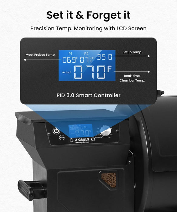 ZPG-550B2 Wood Pellet Grill & Smoker with PID 3.0 Controller, 553 Sq in Cooking Area, Meat Probe, Hopper Cleanout, 8 in 1 BBQ Grill Outdoor Auto Temperature Control, Black
