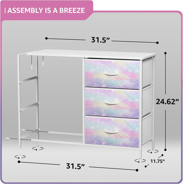 Kids Dresser with 6 Drawers - Storage Chest Organizer Nightstand - Steel Frame, Wood Top, Tie-Dye Fabric Bins for Clothes - Wide Furniture for Bedroom, Hallway, Nursery, Closet, & Apartment
