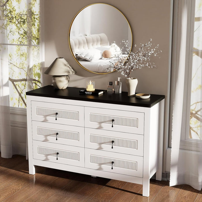 White Dresser for Bedroom Modern: 47" Wide 6 Drawer Dresser with Deep Drawers, Large Chest of Drawers with Metal Handles, Wood Dressers for Living Room, Hallway