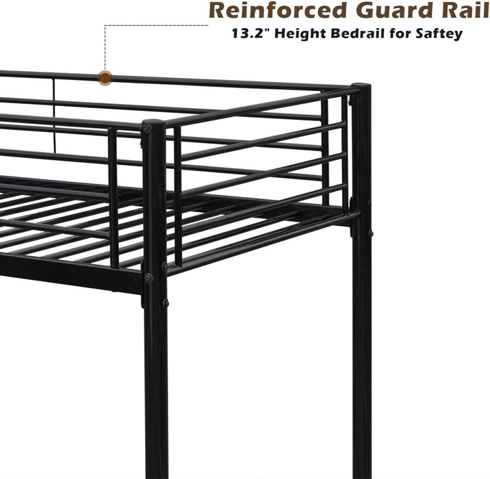Bunk Bed Twin over Twin for Kids/Teens/Adults Heavy Duty Bunk Bed with Flat Ladder and 13 Inches High Guardrail, Metal Bunk Bed with Stairs, Black