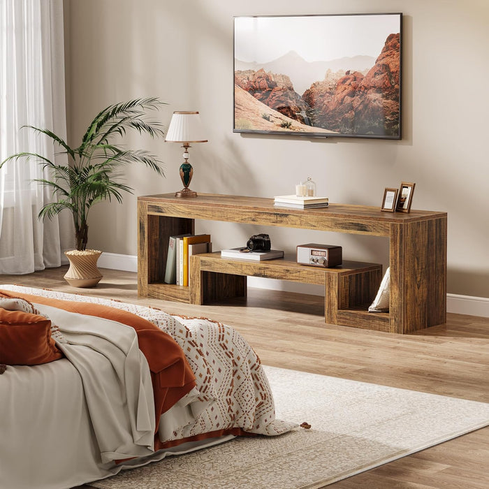 63-Inch TV Stand for 55/60/65/75-Inch Tvs, Farmhouse Entertainment Center with Open Storage Shelves, Wood Television Console for Living Room, Bedroom