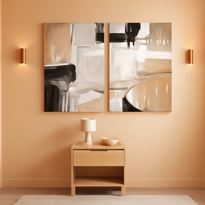 Abstract Geometric Shapes Illustrations Modern Abstract Painting Wall Art - Black and Brown Canvas Wall Decor for Living Room Bedroom Office Hallway(Brown&Blcak, 16 * 11)