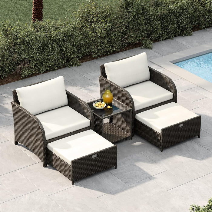 5-Piece Outdoor Patio Conversation Set with Hidden Ottomans