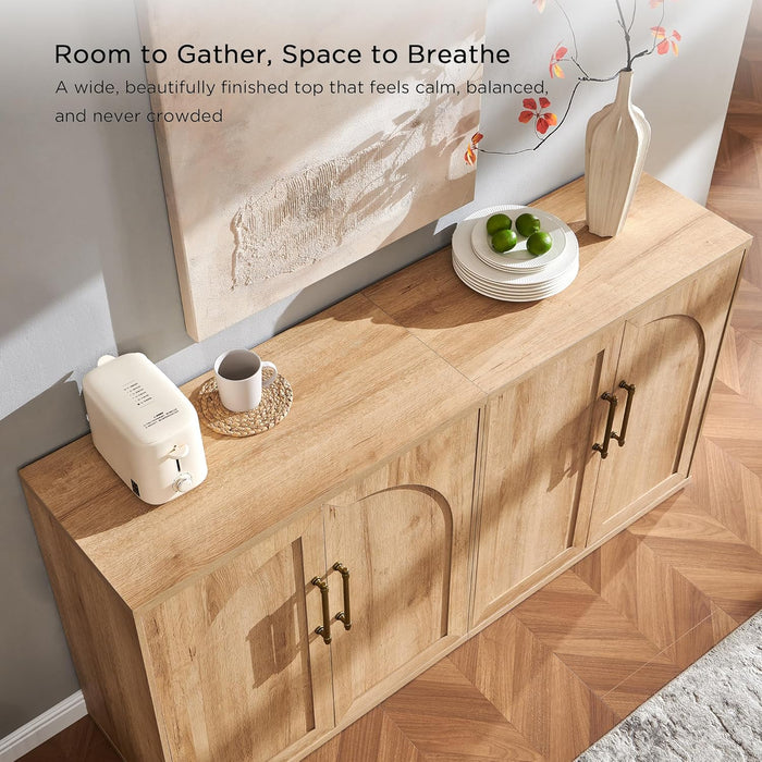 Arched Door Sideboard Buffet Cabinet Set of 2, Natural Oak