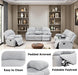 Manual Reclining Couch Sofa Set with Drop-Down Table, 3 Pieces Grey White Linen Recliner Couch Sets, Living Room Furniture Sets, Recliner Sofa with Storage Console/Cup Holder for Home