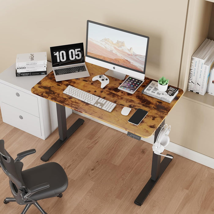 Electric Standing Desk Adjustable Height, Stand up Home Office Desk, 40X24 Inches Sit Stand Desk with Memory Preset, Rustic Brown