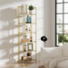 6-Tier Foldable Bookshelf, Gold Frame & Walnut Shelves