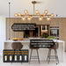 Gold Rectangular Chandelier With Amber Glass Globe