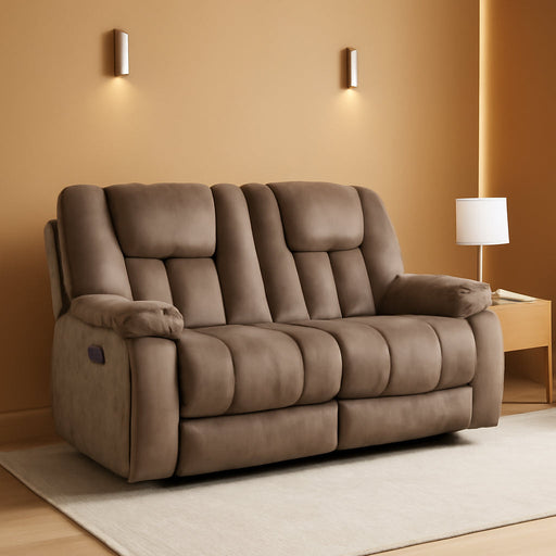 Loveseat Recliner Sofa for Living Room, Extra Wide Modern Overstuffed 2 Seat Reclining Manual Sofa Chair, Daul Recliner with Hidden Armrest Cup Holders, Breathable Fabric, Light Brown(Loveseat)