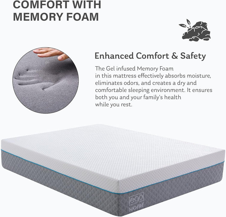 14 Inch Queen Memory Foam Mattress, Fiberglass Free Mattress Bed in a Box, Gel Mattress Medium Firm Mattress, Back Pain Relief Mattress Made in USA, Certipur-Us Certified, 60”X80”X14”, White
