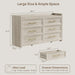 6 Drawer Dresser for Bedroom-56.4" Extra-Wide Wooden Chest of Drawers with Large Storage, Long Dresser TV Stand with Drawers, Farmhouse Closet Dressers for Nursery Living Room, Grey White Oak