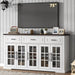 63" Sideboard Buffet Cabinet with Glass Doors, Farmhouse Large Buffet Table with 3 Storage Drawers, Modern Coffee Bar Wine Bar Cabinet with Adjustable Shelves for Kitchen, Dining Room, White