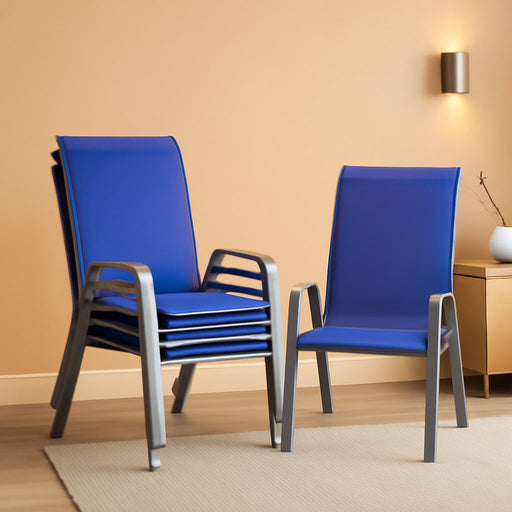 Patio Chair, Outdoor Stackable Textilene Chairs Set of 4, Navy Blue