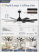 62 Inch Ceiling Fans with Lights, Black Modern Ceiling Fan with Remote,Large Farmhouse Indoor & Outdoor Ceiling Fan with 8 Dual Finish Blades, Quiet DC Motor, Bright LED Light