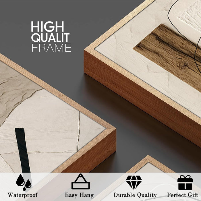 Large Abstract Paintings Framed Neutral Canvas Prints Mid Century Modern Wall Art for Living Room Bedroom Bathroom 36X24 Inch 3 Piece